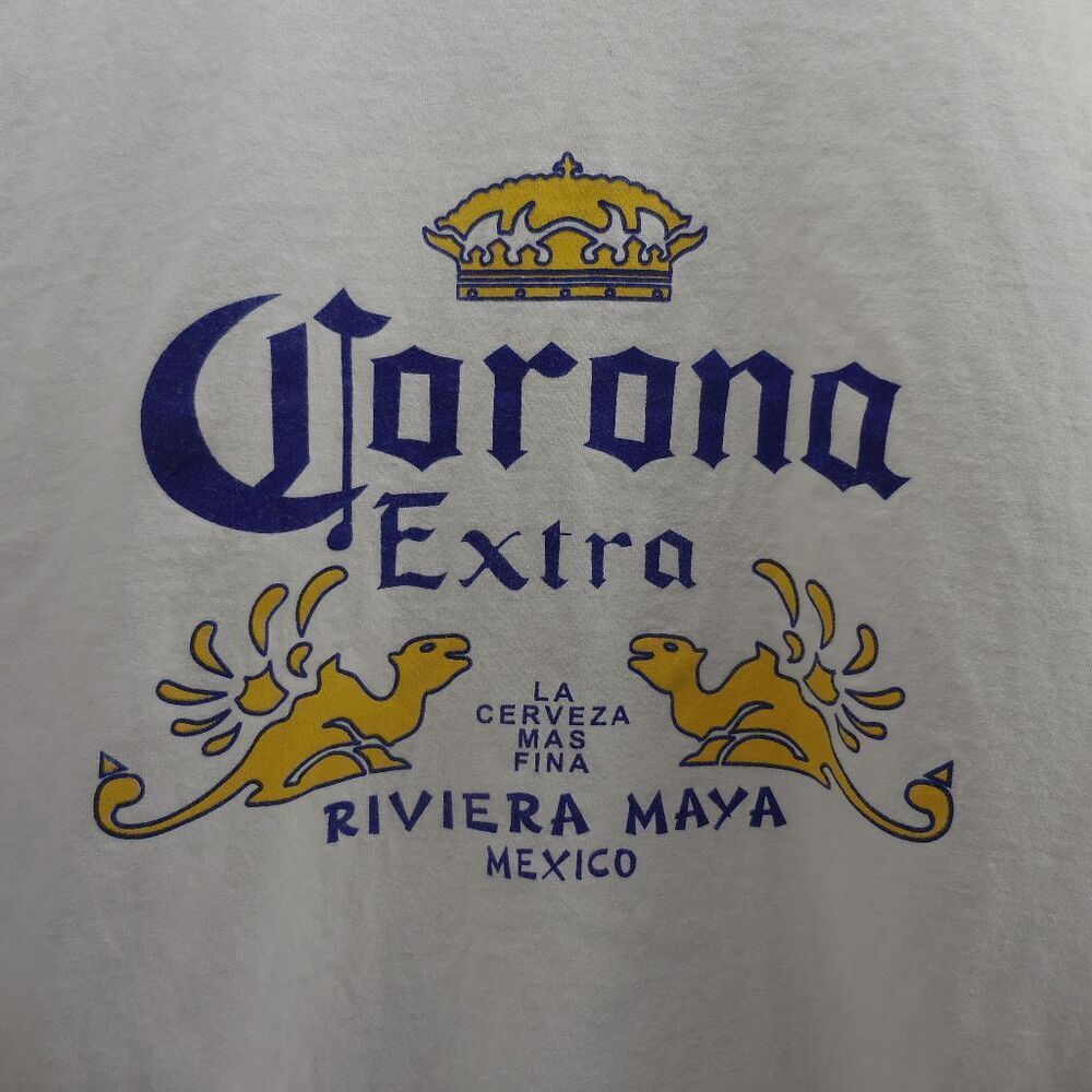 VINTAGE 90s Corona Extra Riviera Maya‎ Beer Shirt Size 2XL White Muscle Tee